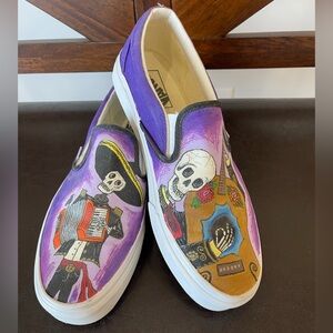 Vans Classic Slip On Men 8.5 women 10 day of the dead skull design goth unisex